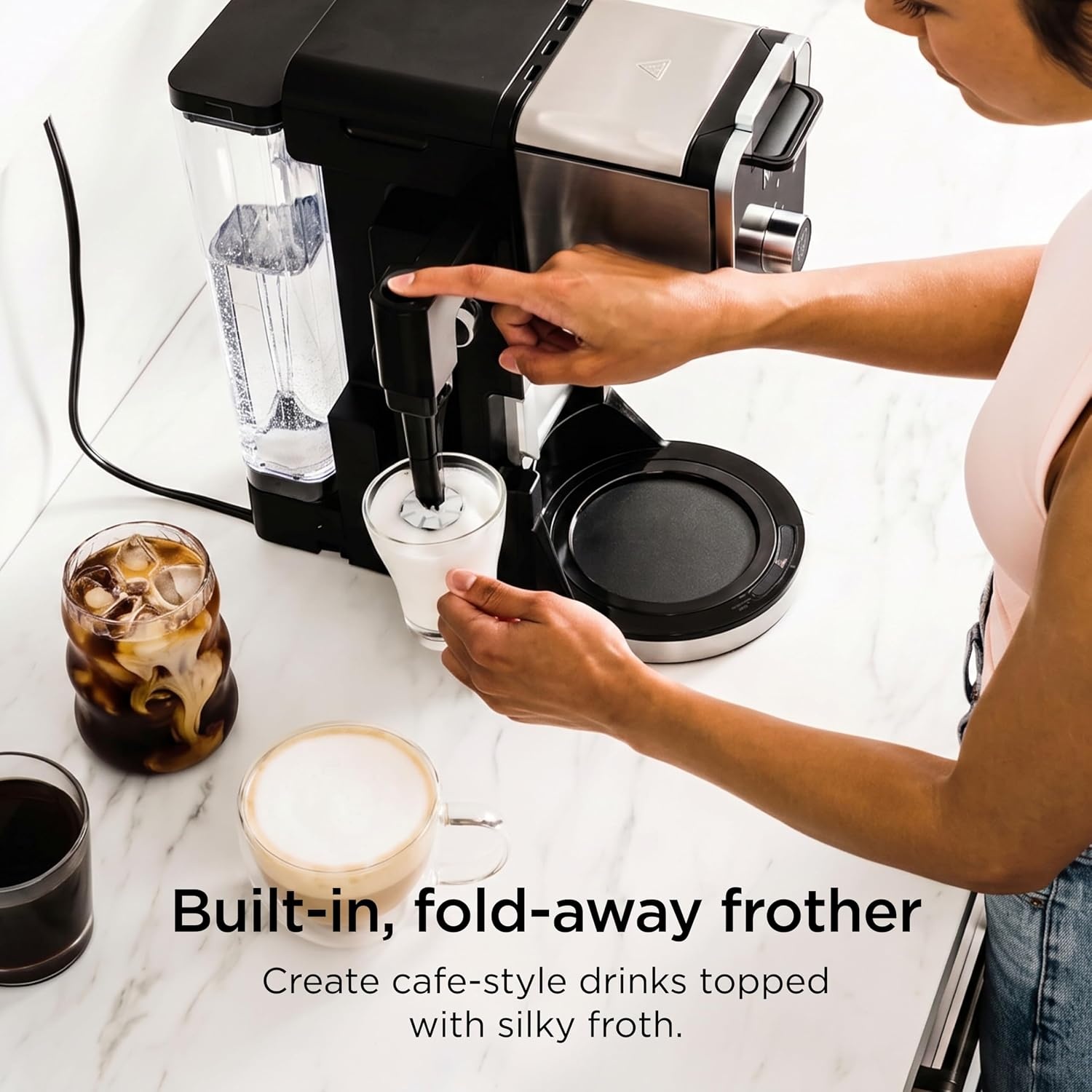 image:imageNinja Specialty Drip Coffee Maker DualBrew Pro Black CFP301 Coffee Machine w Frother Paper Filter Brew with Pods amp Grounds K Cups Compatible 4 Brew Styles 13 Cup to Pot Sizesw K Cup Combo Paper Filter