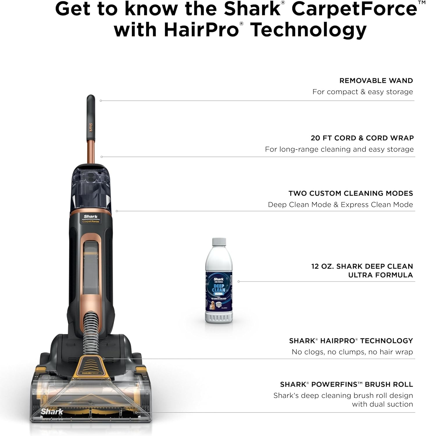 image:imageShark CarpetForce Lightweight Upright Carpet amp Area Rug Cleaner EX501BRN For Carpets amp Area Rugs Lightweight Two Modes DirtDisrupt Brushroll Deep Clean Ultra Dirt amp Odor RemoverCarpetForce HairPro