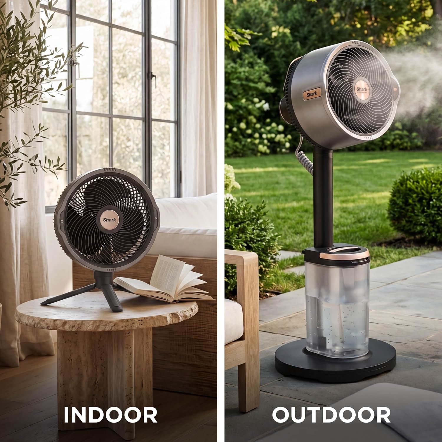 image:imageShark FlexBreeze Pro Mist 2in1 Fan with Integrated Mist White FA302WH CordedCordless Pedestal to Tabletop up to 24Hr Battery up to 70 Ft of Power 5 Speeds with Integrated Misting TankWhite FlexBreeze ProMist w Portable Tank
