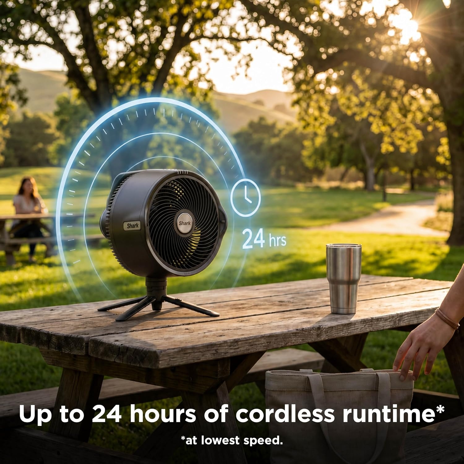image:imageShark FlexBreeze Pro Mist 2in1 Fan with Integrated Mist White FA302WH CordedCordless Pedestal to Tabletop up to 24Hr Battery up to 70 Ft of Power 5 Speeds with Integrated Misting TankWhite FlexBreeze ProMist w Portable Tank