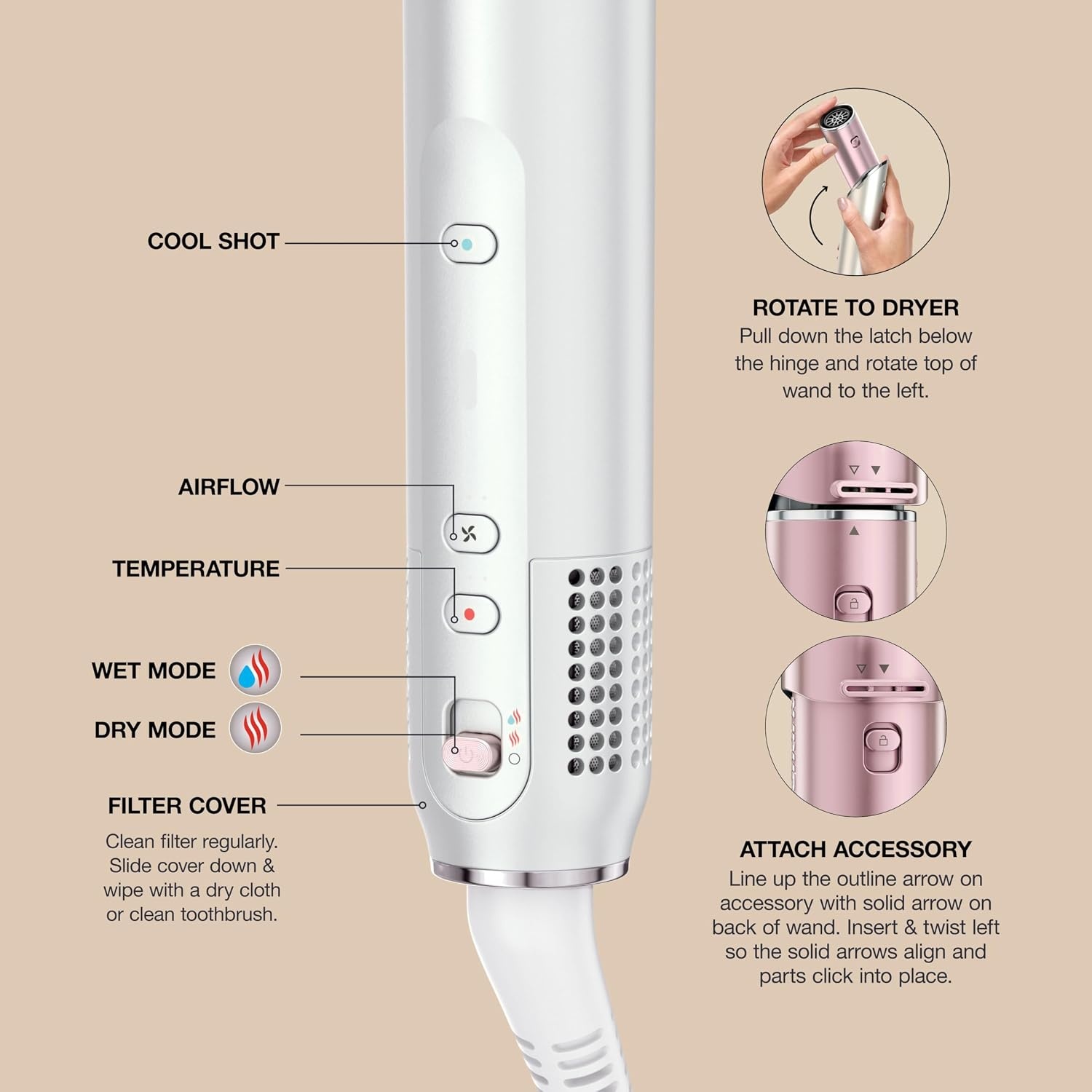 image:imageShark FlexStyle Glam CeramicPowerful Air StylingDrying System HD6052SPK Silki Straightener Glossi Air Glosser WideTooth Comb amp Diffuser Scalp ShieldCurly Coily Hair Pink