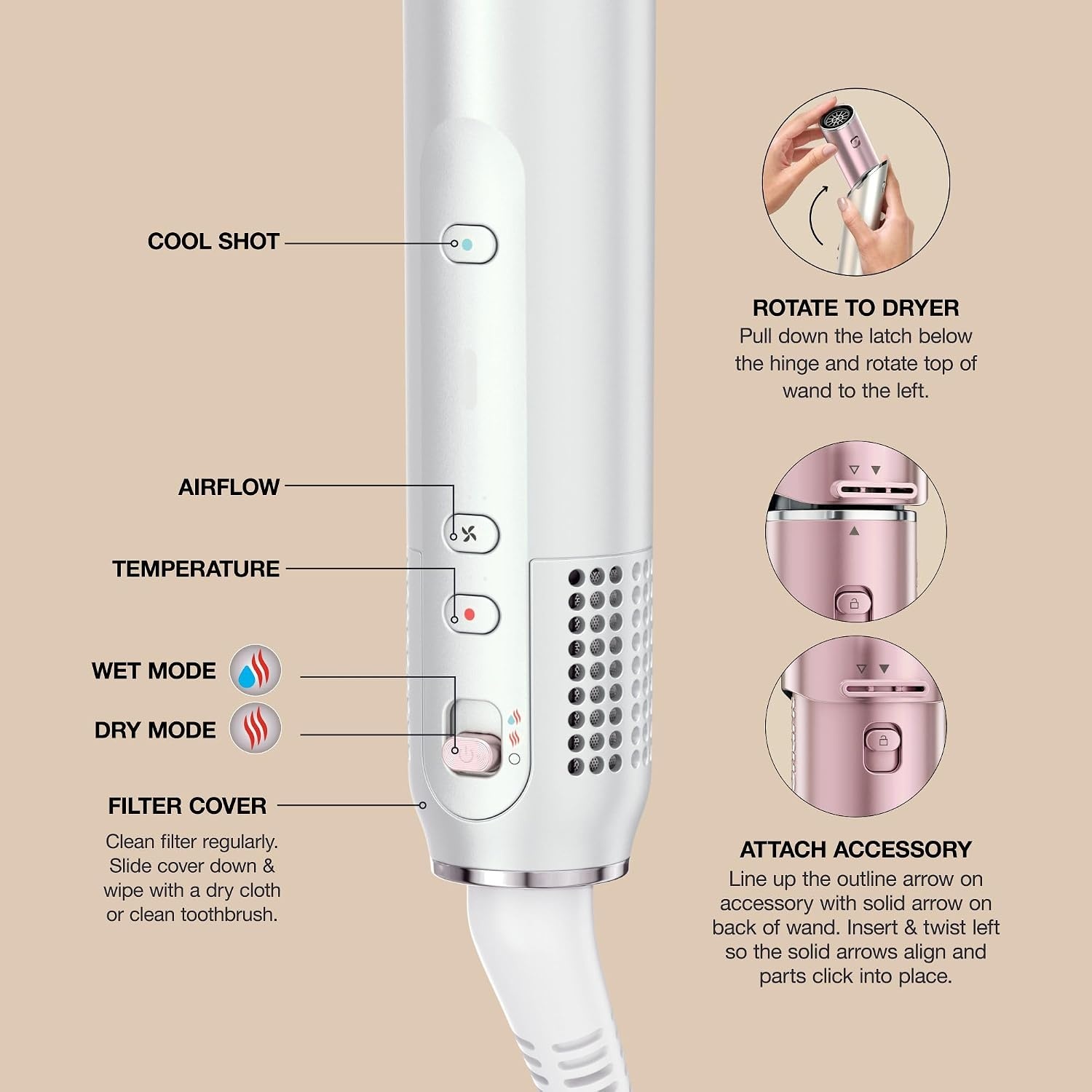 image:imageShark FlexStyle Glam CeramicPowerful Air StylingDrying System HD6052SPK Silki Straightener Glossi Air Glosser WideTooth Comb amp Diffuser Scalp ShieldStraight Wavy Hair Pink