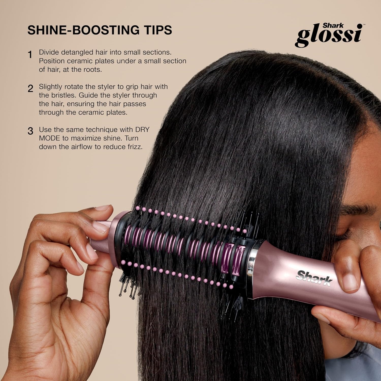 image:imageShark Glossi 2in1 Hot Tool amp Air Glosser Lychee Pink HT302PK 2in1 Hot Tool amp Air Glosser Dries Smooths amp Shines Hair in One Step Using Ceramic Plates amp Powerful AirflowLychee
