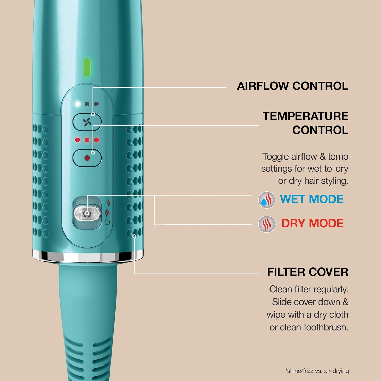 image:imageShark Glossi 2in1 Hot Tool amp Air Glosser Lychee Pink HT302PK 2in1 Hot Tool amp Air Glosser Dries Smooths amp Shines Hair in One Step Using Ceramic Plates amp Powerful AirflowJewel Teal