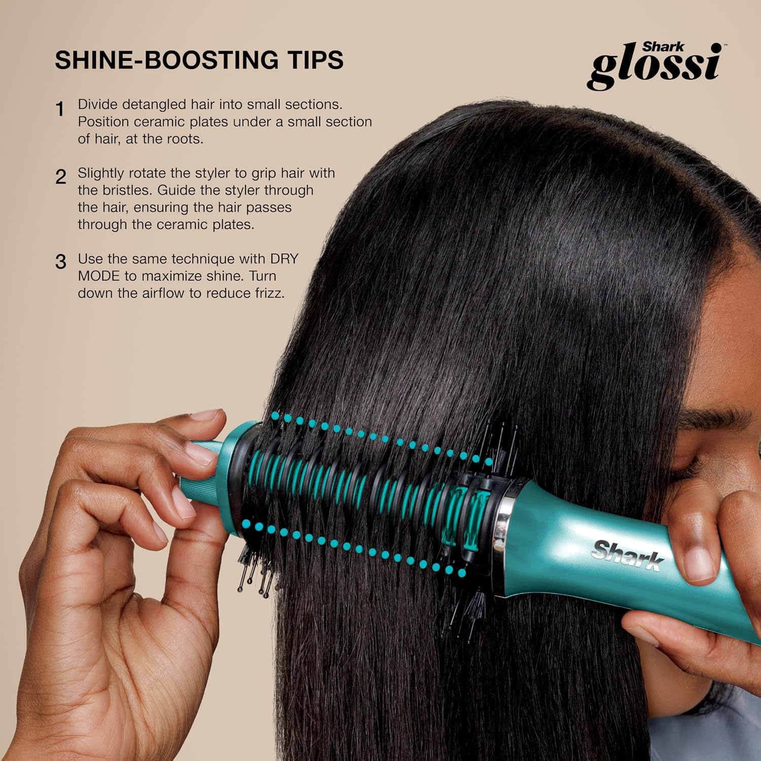 image:imageShark Glossi 2in1 Hot Tool amp Air Glosser Lychee Pink HT302PK 2in1 Hot Tool amp Air Glosser Dries Smooths amp Shines Hair in One Step Using Ceramic Plates amp Powerful AirflowJewel Teal
