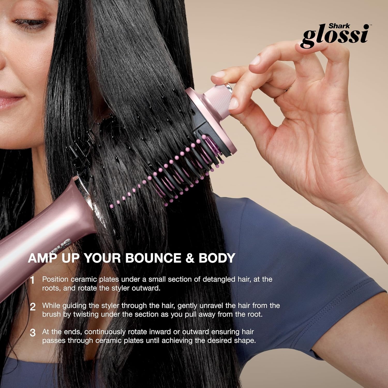 image:imageShark Glossi 2in1 Hot Tool amp Air Glosser Lychee Pink HT302PK 2in1 Hot Tool amp Air Glosser Dries Smooths amp Shines Hair in One Step Using Ceramic Plates amp Powerful AirflowLychee