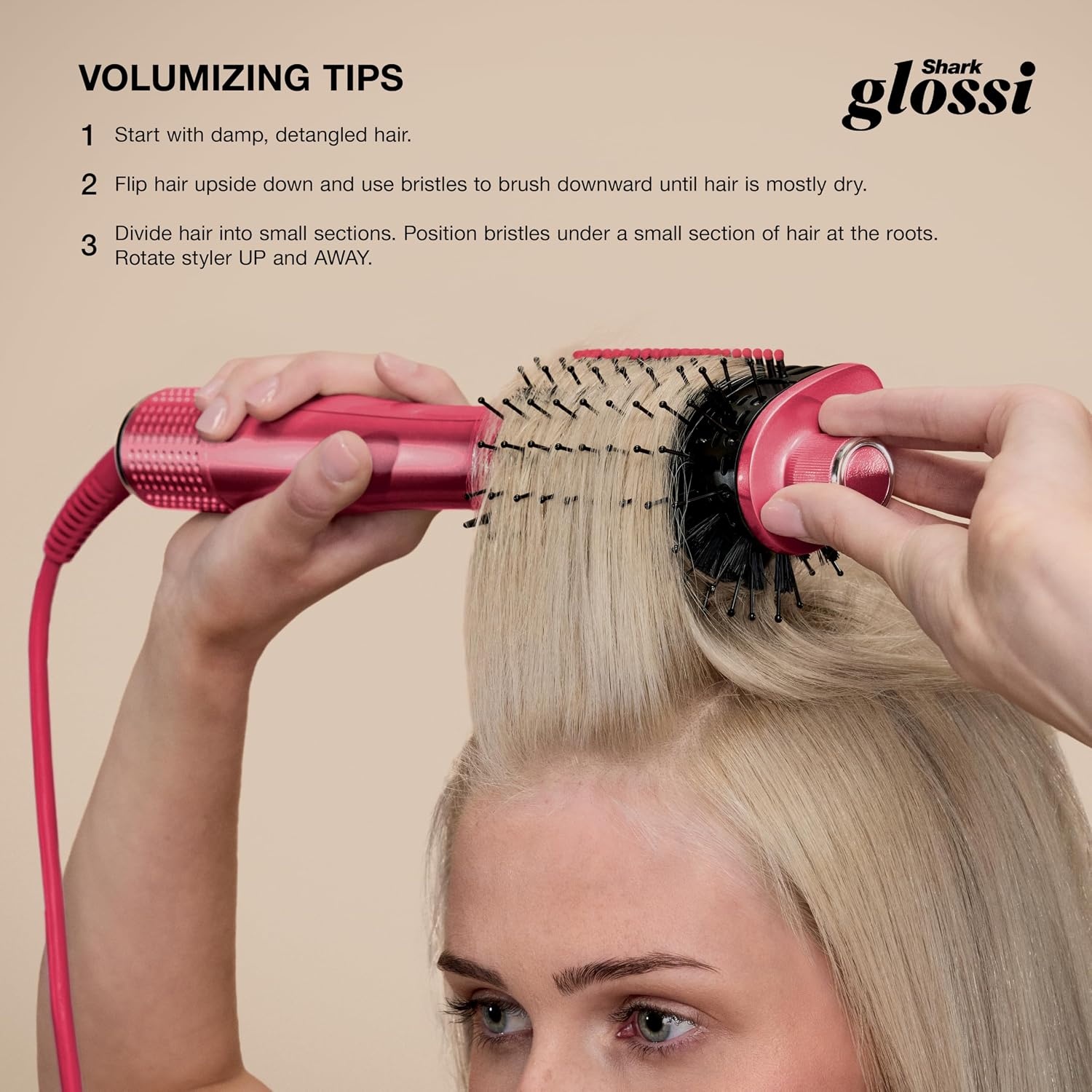 image:imageShark Glossi 2in1 Hot Tool amp Air Glosser Lychee Pink HT302PK 2in1 Hot Tool amp Air Glosser Dries Smooths amp Shines Hair in One Step Using Ceramic Plates amp Powerful AirflowRaspberry