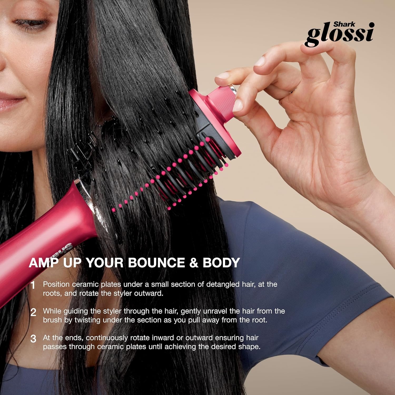 image:imageShark Glossi 2in1 Hot Tool amp Air Glosser Lychee Pink HT302PK 2in1 Hot Tool amp Air Glosser Dries Smooths amp Shines Hair in One Step Using Ceramic Plates amp Powerful AirflowRaspberry