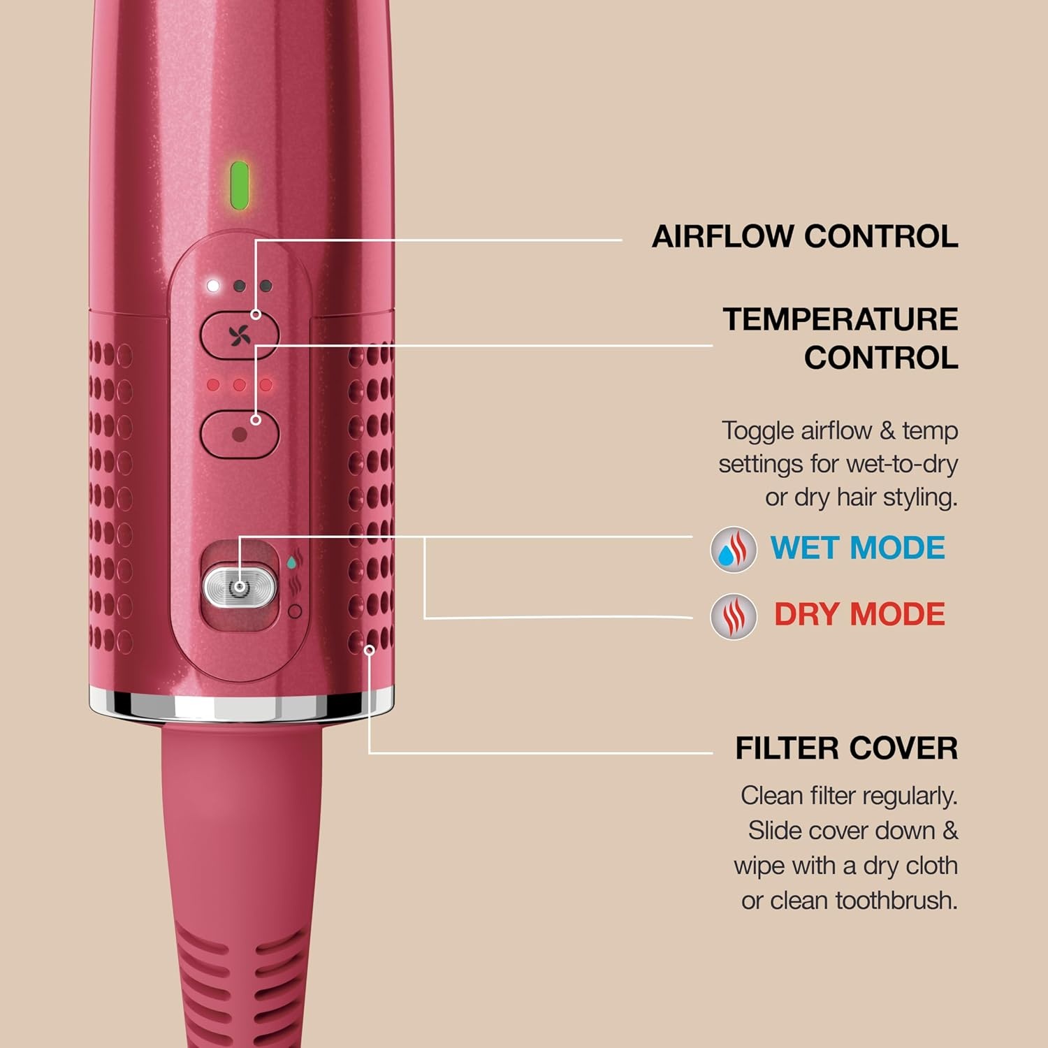image:imageShark Glossi 2in1 Hot Tool amp Air Glosser Lychee Pink HT302PK 2in1 Hot Tool amp Air Glosser Dries Smooths amp Shines Hair in One Step Using Ceramic Plates amp Powerful AirflowRaspberry