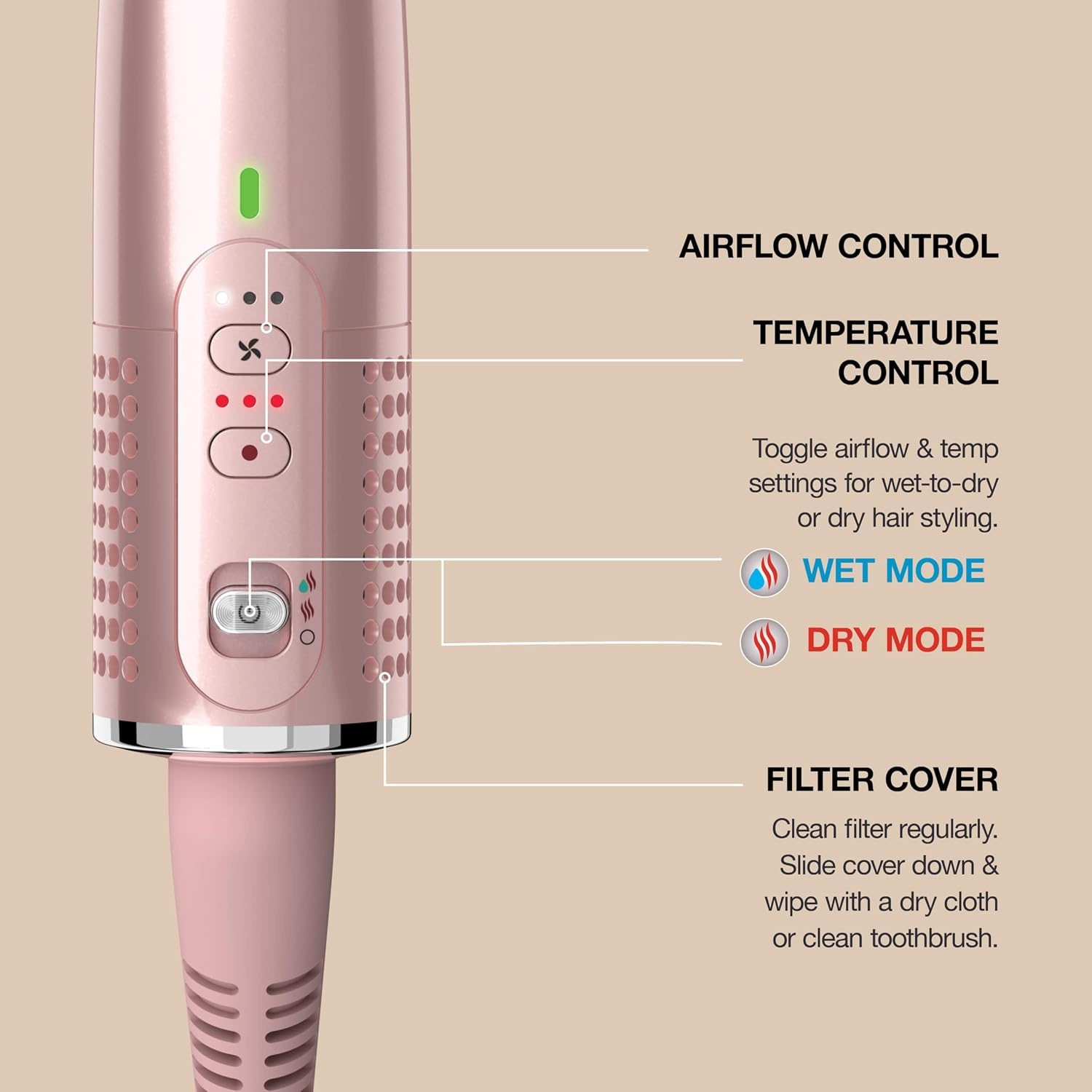 image:imageShark Glossi 2in1 Hot Tool amp Air Glosser Lychee Pink HT302PK 2in1 Hot Tool amp Air Glosser Dries Smooths amp Shines Hair in One Step Using Ceramic Plates amp Powerful AirflowLychee