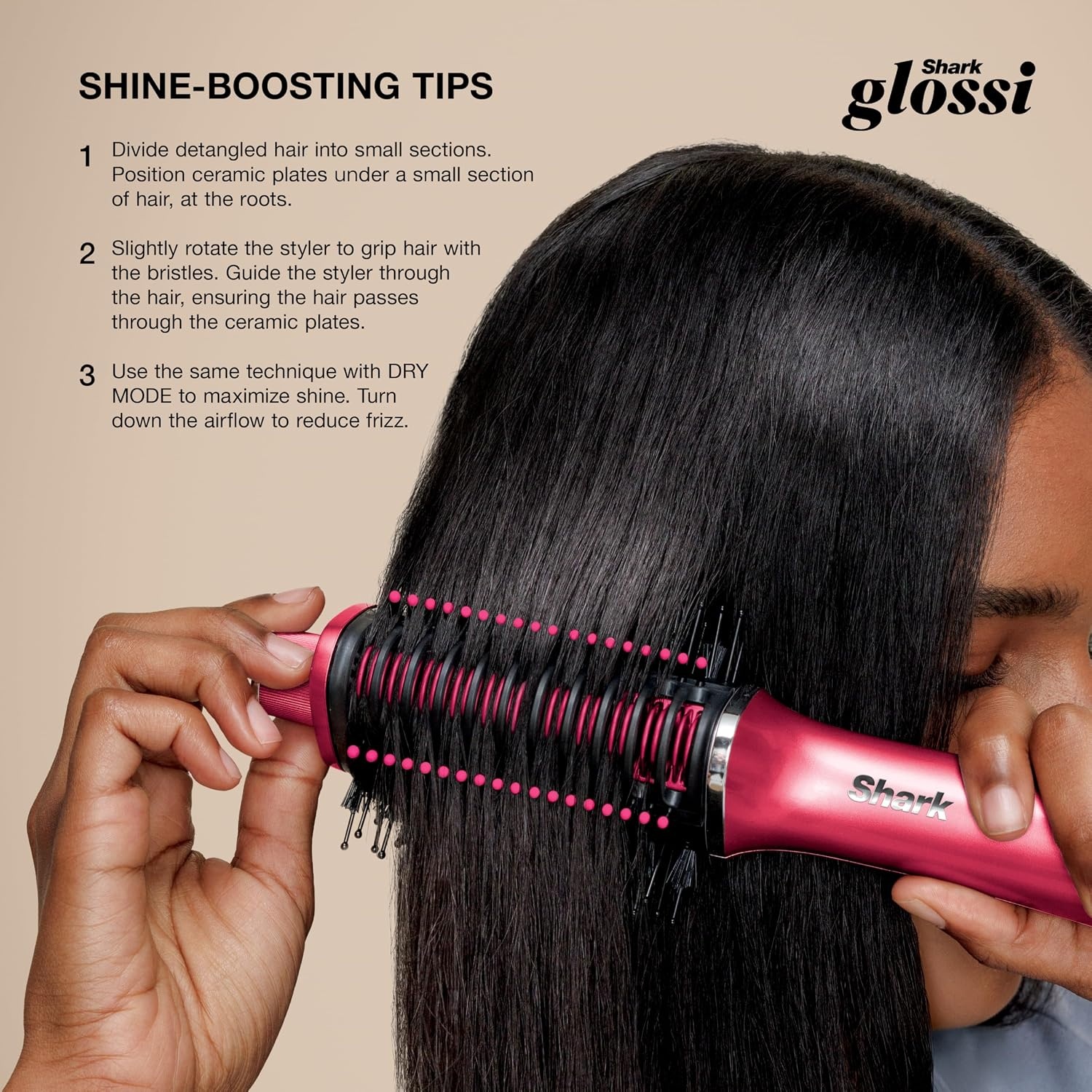 image:imageShark Glossi 2in1 Hot Tool amp Air Glosser Lychee Pink HT302PK 2in1 Hot Tool amp Air Glosser Dries Smooths amp Shines Hair in One Step Using Ceramic Plates amp Powerful AirflowRaspberry