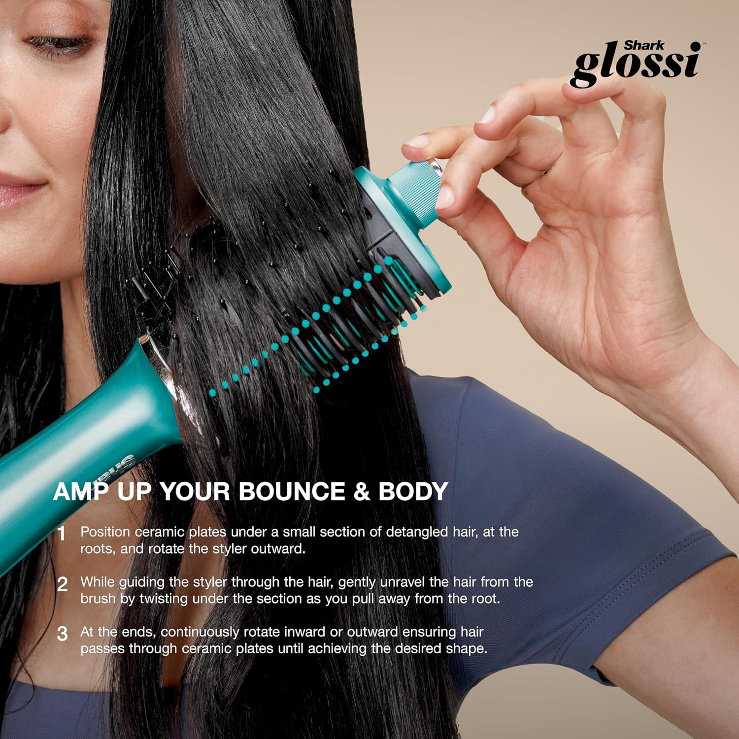 image:imageShark Glossi 2in1 Hot Tool amp Air Glosser Lychee Pink HT302PK 2in1 Hot Tool amp Air Glosser Dries Smooths amp Shines Hair in One Step Using Ceramic Plates amp Powerful AirflowJewel Teal