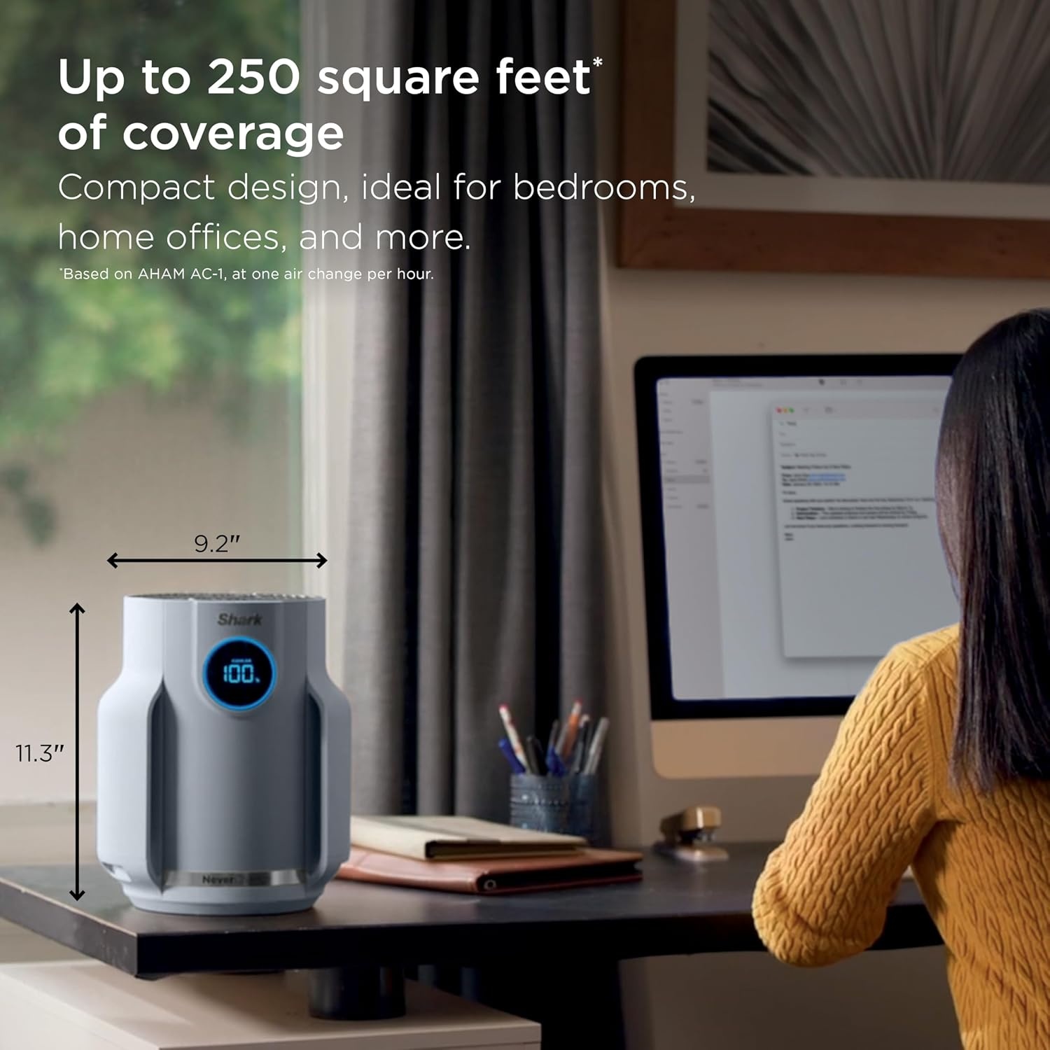 image:imageShark NeverChange Compact Pro Air Purifier HP071BRN Winter Fog For Bedroom Nursery Home Office Dorm HEPAExceeding Filter Captures Pollutants Pet Dander Dust Odor Smoke and MoreDark Grey 250 sq ft 2Pack
