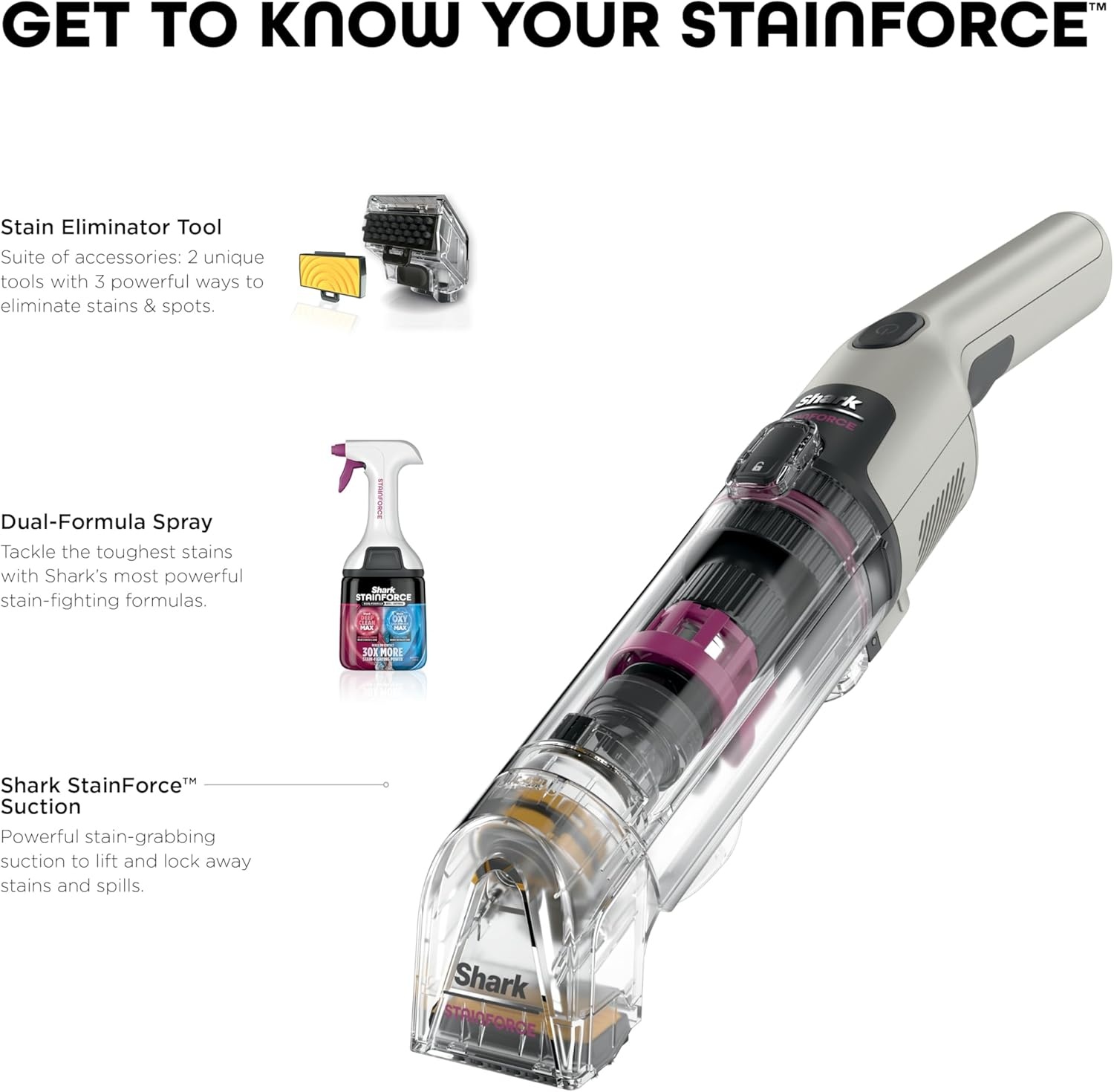 image:imageShark StainForce Cordless Stain Odor amp Urine Remover 1 Tool HX095BRN For Carpets Area Rugs Upholstery Cars amp Outdoors DualActivated Formula Stain Eliminator Tool BeigeStainForce w Stain Eliminator Tool No Caddy