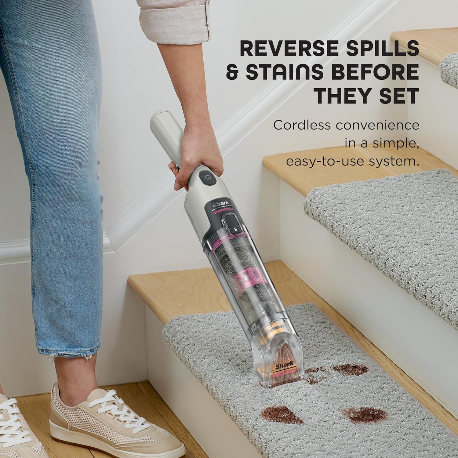 image:imageShark StainForce Cordless Stain Odor amp Urine Remover 1 Tool HX095BRN For Carpets Area Rugs Upholstery Cars amp Outdoors DualActivated Formula Stain Eliminator Tool BeigeStainForce w Stain Eliminator Tool No Caddy