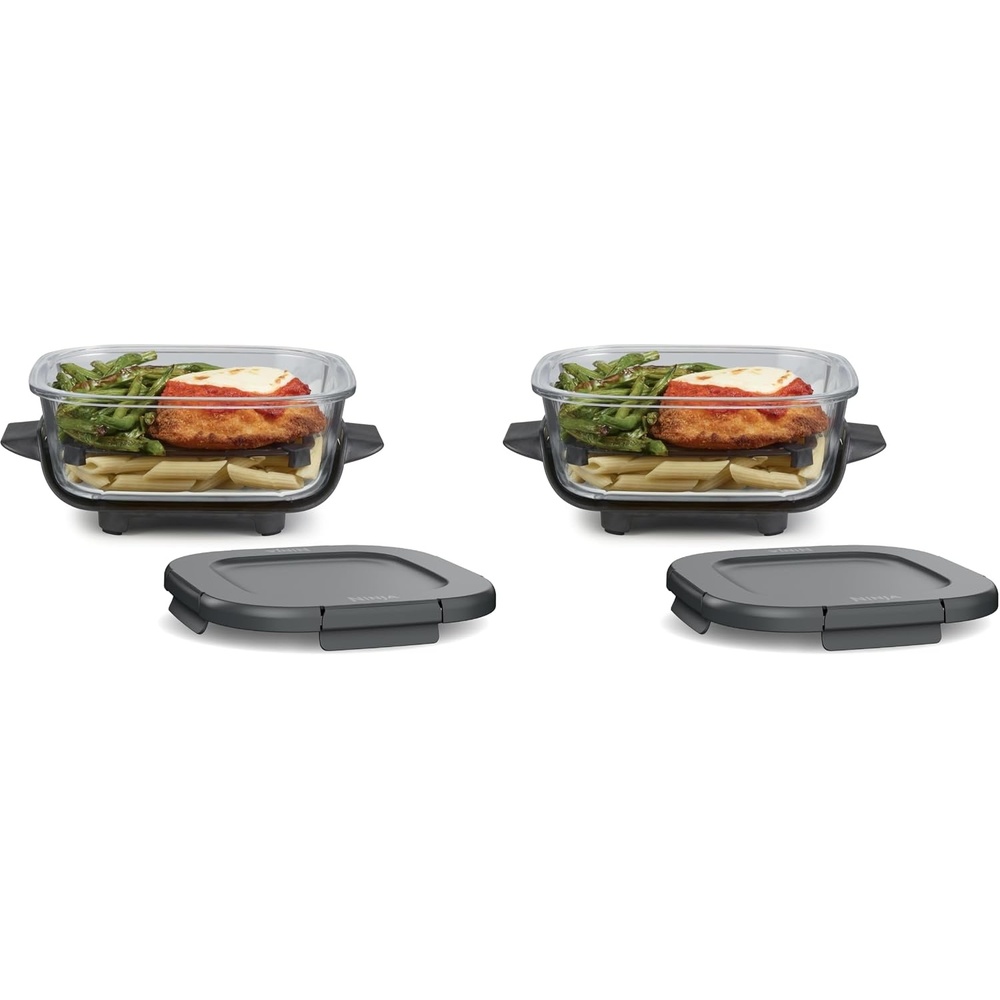 image:imageNinja 6Cup CleanCrisp Glass Container amp Storage Lid Crispi XSKSFN6CUP 450F rated PFAS and PTFE free Microwave freezer and dishwashersafe6 Cup Pack of 2