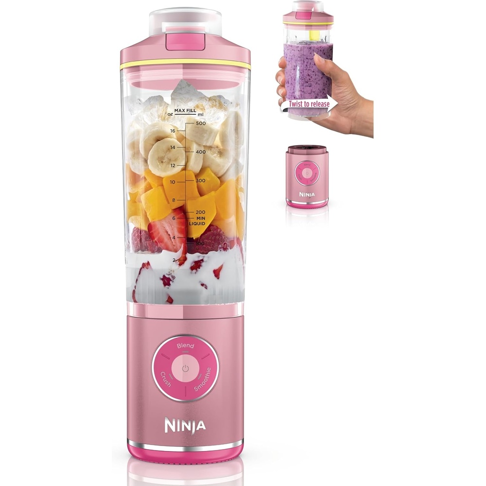 image:imageNinja Blast Max Portable Blender Twist amp Go 22oz Navy BC251NV Twist amp Go removable 22oz vessel AutoiQ Crush amp Smoothie programs cordless Dishwasher safe leakproof lidPink Lemon
