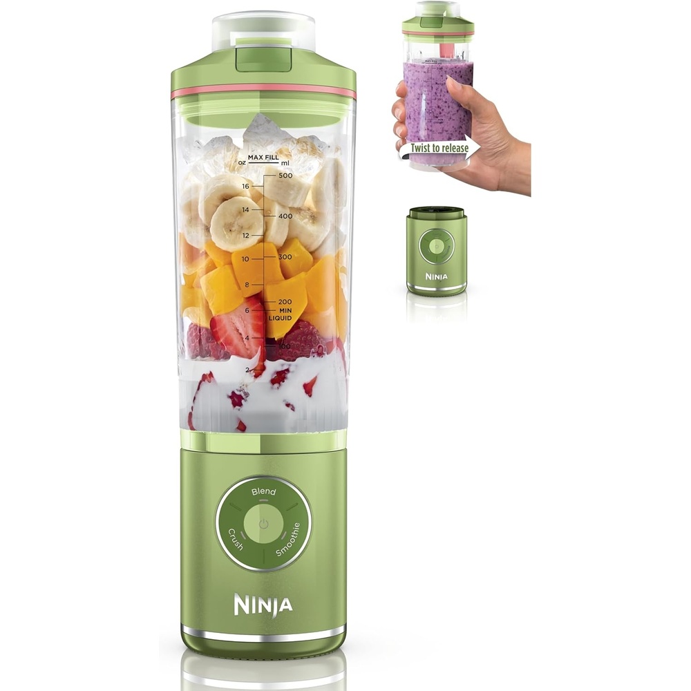 image:imageNinja Blast Max Portable Blender Twist amp Go 22oz Navy BC251NV  Twist amp Go removable 22oz vessel AutoiQ Crush amp Smoothie programs cordless Dishwasher safe leakproof lidMoss Green