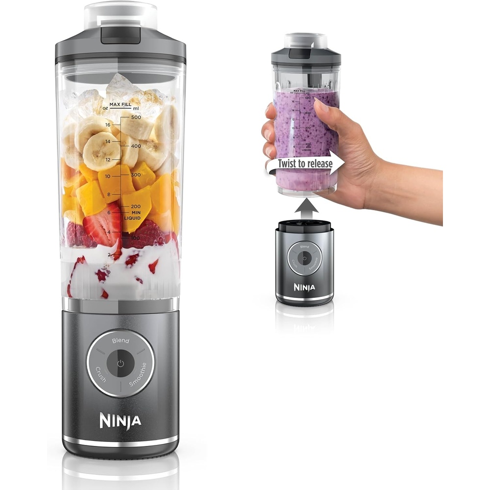 image:imageNinja Blast Max Portable Blender Twist amp Go 22oz Navy BC251NV Twist amp Go removable 22oz vessel AutoiQ Crush amp Smoothie programs cordless Dishwasher safe leakproof lidGray