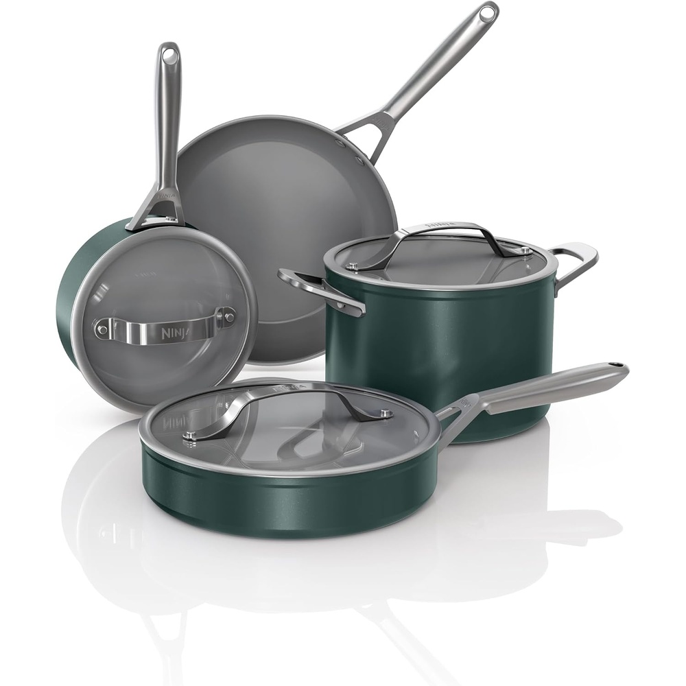 image:imageNinja Ceramic Cookware Set 11Piece Kitchen Set Navy Blue CW49011 Extended Life with Comfort Grip Nonstick Fry Pans Pots PTFE Free Oven amp Dishwasher Safe Stovetop CompatibleGreen