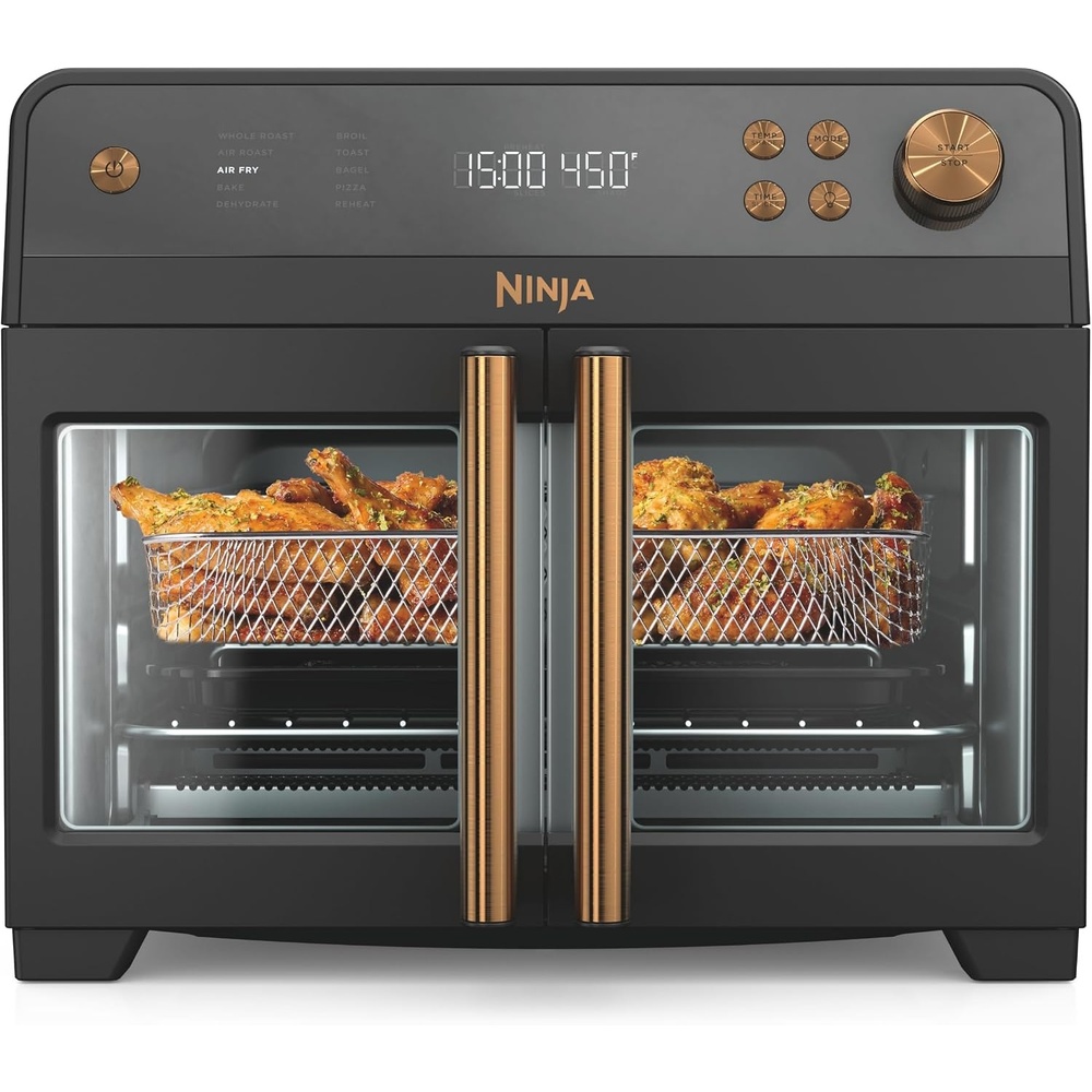 image:imageNinja French Door Premier Air Fry Oven 10in1 203 Qt Stainless FO101 450F cyclonic air PFASfree surface Air fry sear crisp bake broil toast dehydrateBlack
