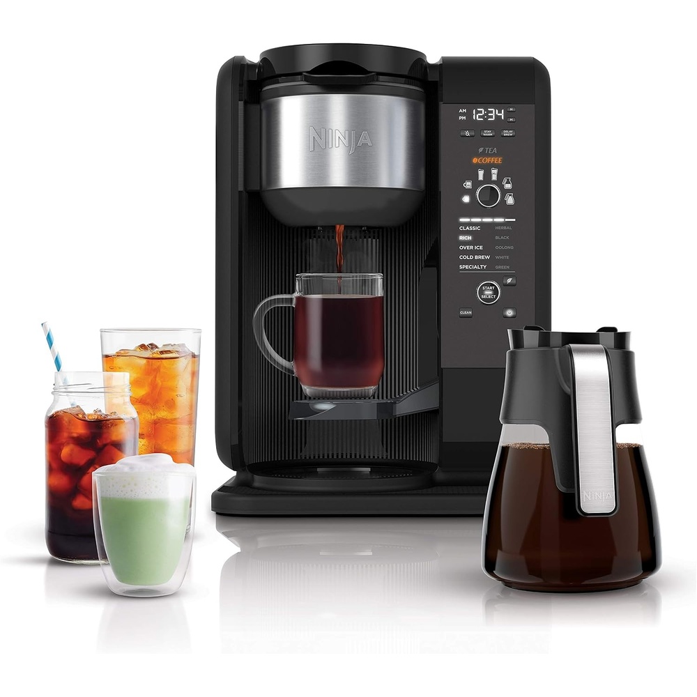 image:imageNinja Hot and Cold Brewed System AutoiQ Tea and Coffee Maker with 6 Brew Sizes 50 fluid ounces 5 Brew Styles Frother Coffee amp Tea Baskets with Glass Carafe CP301BlackGlass Carafe