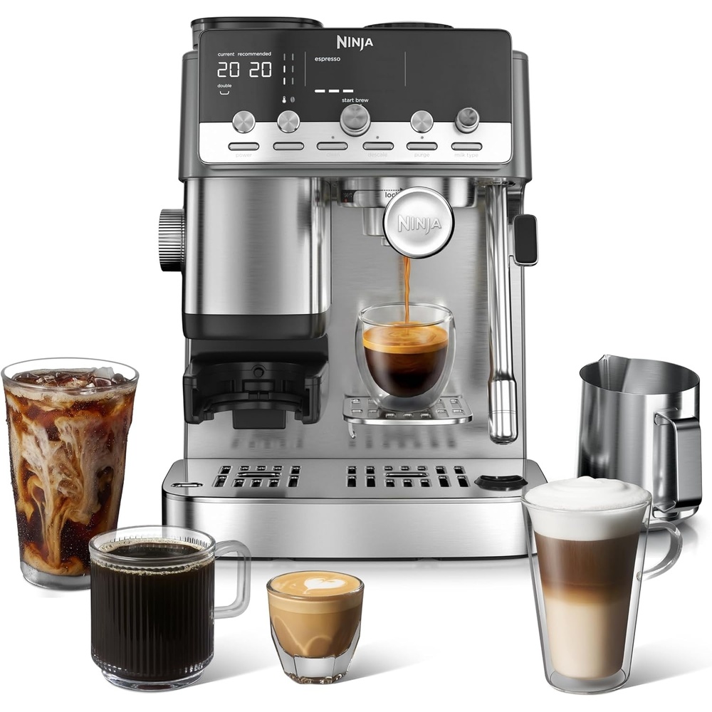 image:imageNinja Luxe Caf Mini Espresso Machine amp Drip Coffee Stainless ES301 Builtin Burr Grinder Precision Scale amp Manual Steam Wand Lattes Cappuccinos amp MoreLuxe Caf Mini Plus AutoFroth