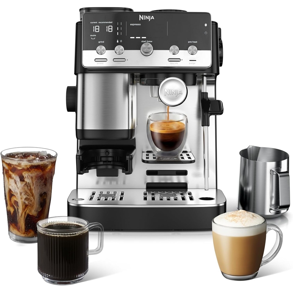 image:imageNinja Luxe Caf Mini Espresso Machine amp Drip Coffee Stainless ES301 Builtin Burr Grinder Precision Scale amp Manual Steam Wand Lattes Cappuccinos amp MoreLuxe Caf Mini