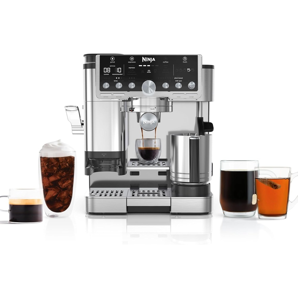 image:imageNinja Luxe Caf Pro Series Espresso Cold Brew Hot Water ES701 Drip Coffee Integrated Tamper Builtin Grinder HandsFree Frother for Cappuccinos Lattes Americanos Dairy or NonDairyStainless Steel
