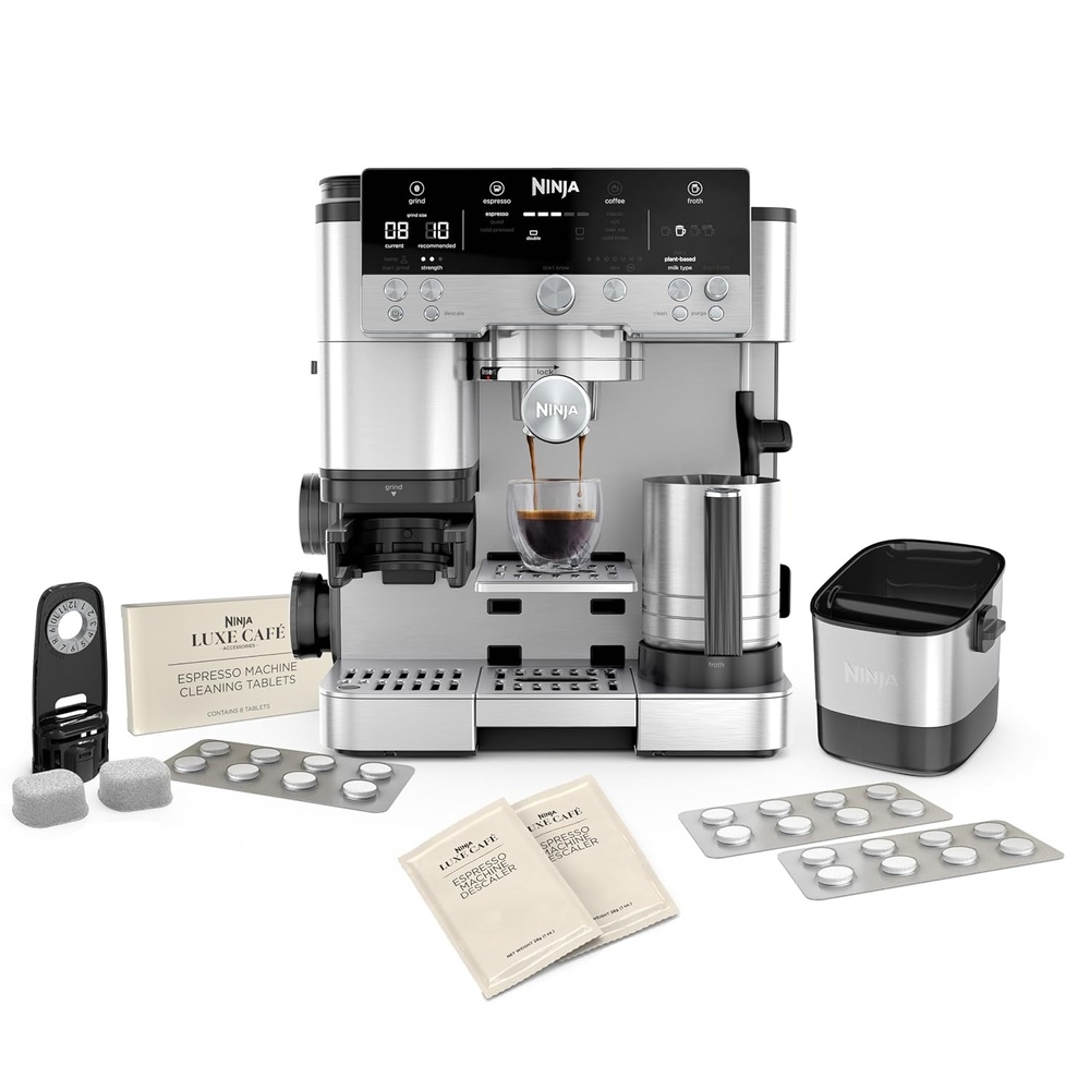 image:imageNinja Luxe Cafe Premier Series Espresso Machine Drip Coffee Rapid Cold Brew Integrated Grinder HandsFree Frother with Knock Box Water Filter Cleaning Tablets Descaler ES601AMZ