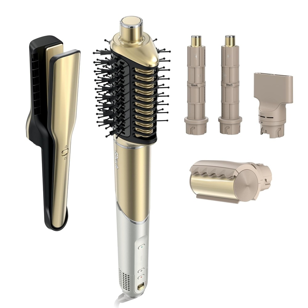 image:imageShark FlexStyle Glam CeramicPowerful Air StylingDrying System HD6052SPK Silki Straightener Glossi Air Glosser WideTooth Comb amp Diffuser Scalp ShieldStraight Wavy Hair Gold