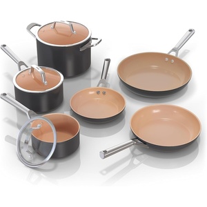 Ninja Ceramic Cookware Set, 11-Piece Kitchen Set, Navy Blue, CW49011 | Extended Life with Comfort Grip, Nonstick Fry Pans, Pots, PTFE Free, Oven & Dishwasher Safe, Stovetop Compatible(Gray)