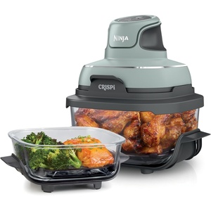 Ninja Crispi Glass Air Fryer, 4-in-1, Green, FN101SG | Max crisp, bake, air fry, recrisp, 450F max, 4 Qt and 6 Cup containers, PFAS-free glass(Sage)