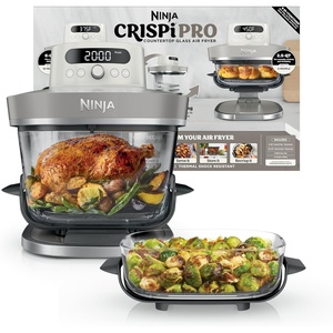 Ninja Crispi Pro Glass Air Fryer, 6-in-1, Cyberspace, AS101CY | Max crisp, air fry, bake, roast, recrisp, dehydrate, 1800W, 450F max, 6Qt, 2.5Qt containers(Bone)