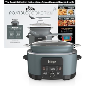 Ninja® PossibleCooker™ PRO 14-in-1, 8.5-qt, Sea Salt Gray, MC1001 | 14-in-1 replaces 14 appliances, Triple Fusion Heat®, slow cook, sauté, roast & steam, nonstick oven-safe pot to 500°F.(Gray)