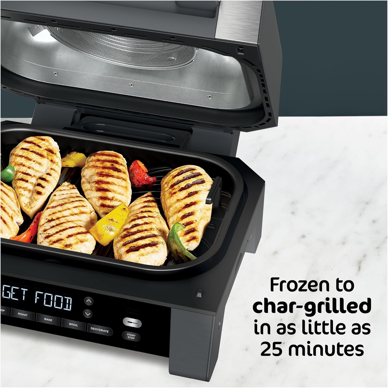 image:imageNinja Foodi 6in1 Indoor Grill amp Air Fryer 500F BlackSilver EG201 Cyclonic Grilling 500F Surround Searing for chargrilled marks virtually smokefree 6in1 Grill Air Fry Roast amp more6in1 w probe