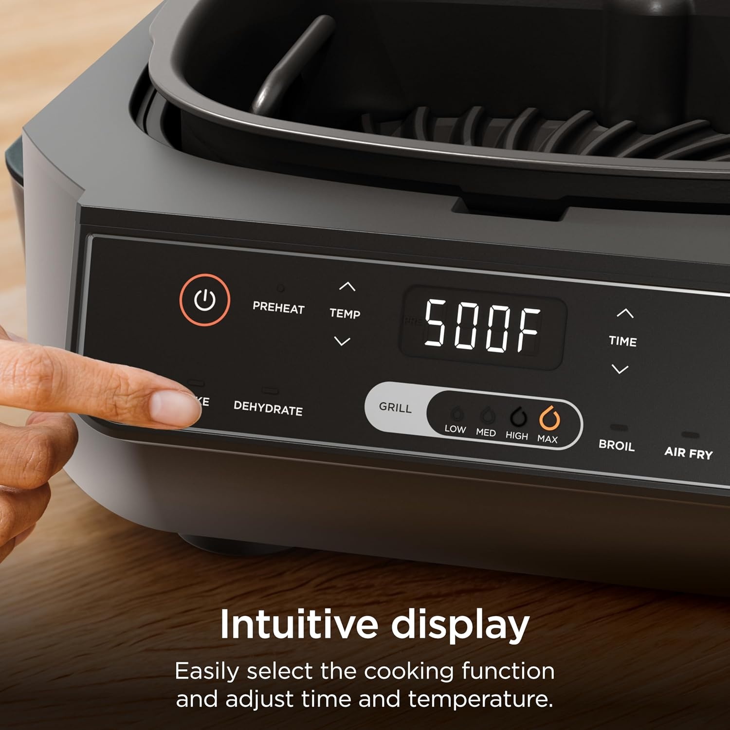 image:imageNinja Foodi 6in1 Indoor Grill amp Air Fryer 500F BlackSilver EG201 Cyclonic Grilling 500F Surround Searing for chargrilled marks virtually smokefree 6in1 Grill Air Fry Roast amp more6in1