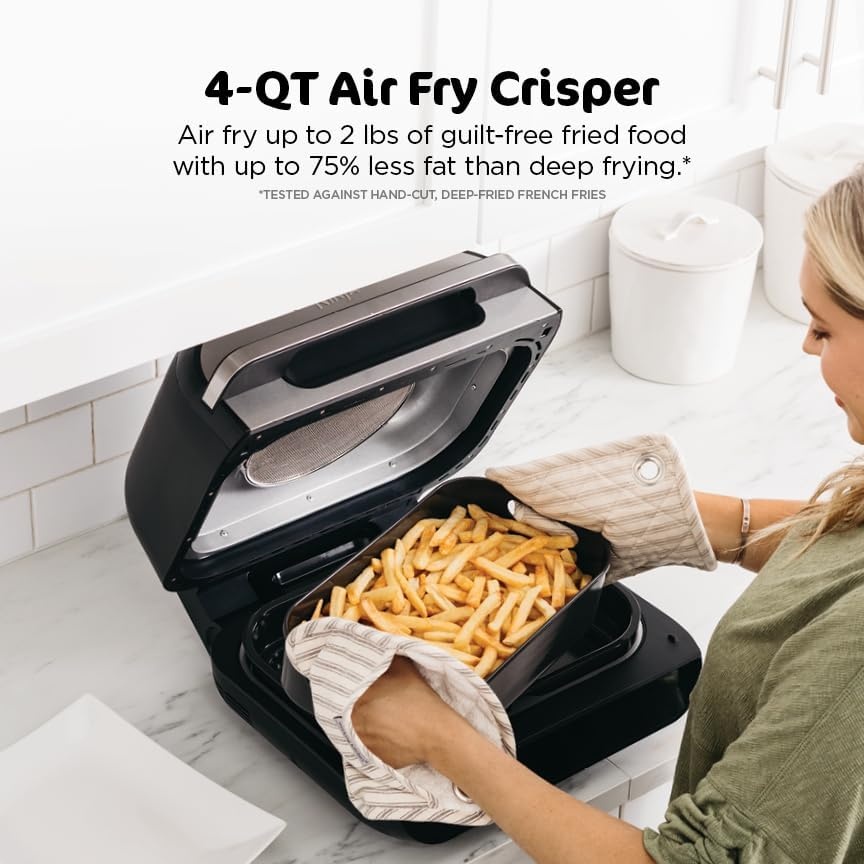 image:imageNinja Foodi 6in1 Indoor Grill amp Air Fryer 500F BlackSilver EG201 Cyclonic Grilling 500F Surround Searing for chargrilled marks virtually smokefree 6in1 Grill Air Fry Roast amp more6in1 Smart XL
