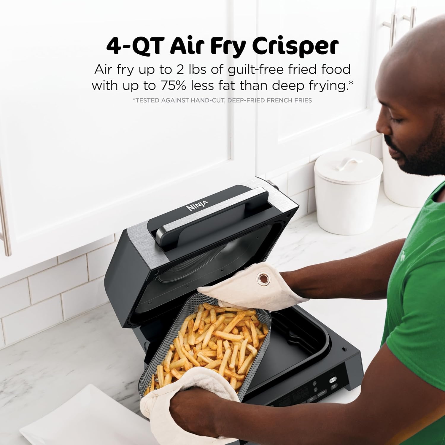 image:imageNinja Foodi 6in1 Indoor Grill amp Air Fryer 500F BlackSilver EG201 Cyclonic Grilling 500F Surround Searing for chargrilled marks virtually smokefree 6in1 Grill Air Fry Roast amp more6in1 w probe