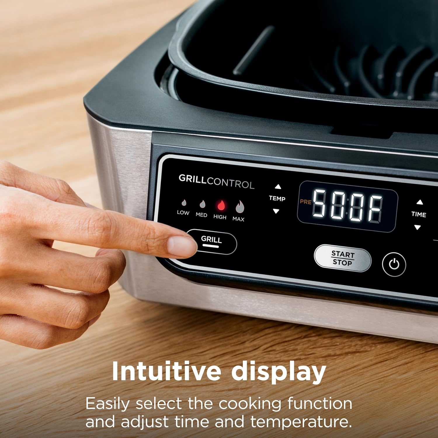 image:imageNinja Foodi 6in1 Indoor Grill amp Air Fryer 500F BlackSilver EG201 Cyclonic Grilling 500F Surround Searing for chargrilled marks virtually smokefree 6in1 Grill Air Fry Roast amp more5in1