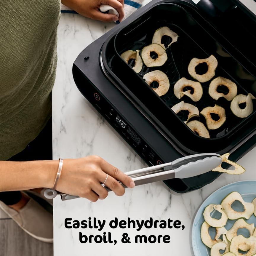 image:imageNinja Foodi 6in1 Indoor Grill amp Air Fryer 500F BlackSilver EG201 Cyclonic Grilling 500F Surround Searing for chargrilled marks virtually smokefree 6in1 Grill Air Fry Roast amp more6in1 Smart XL