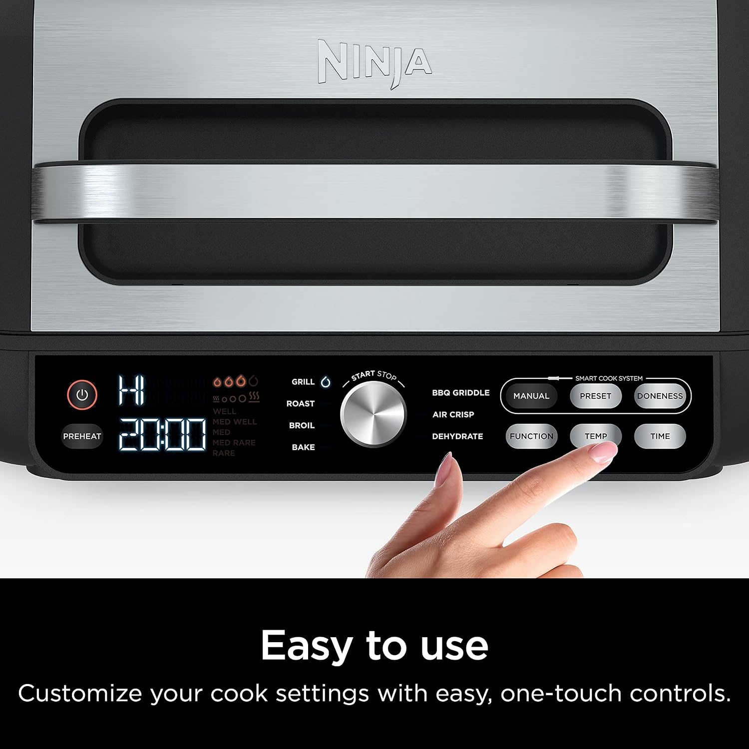 image:imageNinja IG651 Foodi Smart XL Pro 7in1 Indoor GrillGriddle Combo use Opened or Closed Air Fry Dehydrate amp More Pro Power Grate Flat Top Crisper Smart Thermometer Black
