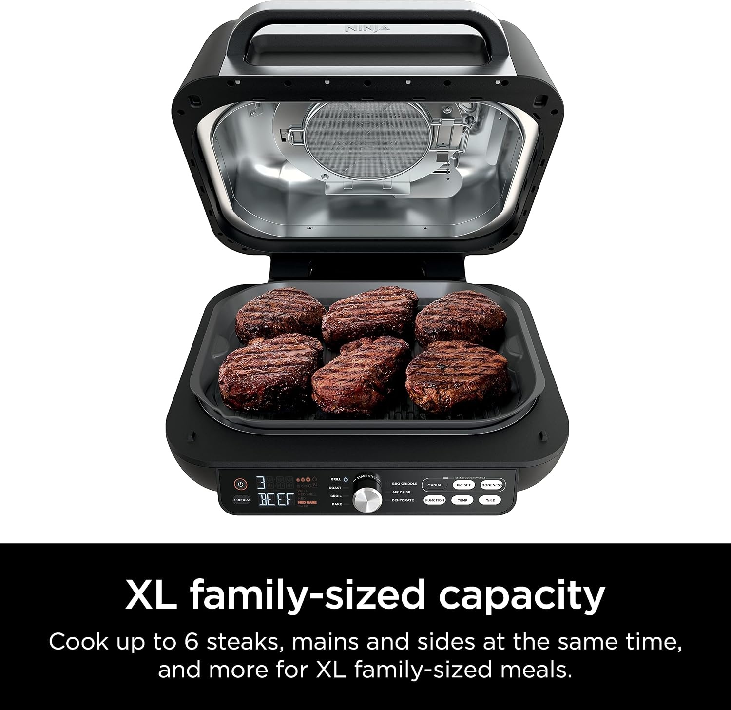 image:imageNinja IG651 Foodi Smart XL Pro 7in1 Indoor GrillGriddle Combo use Opened or Closed Air Fry Dehydrate amp More Pro Power Grate Flat Top Crisper Smart Thermometer Black
