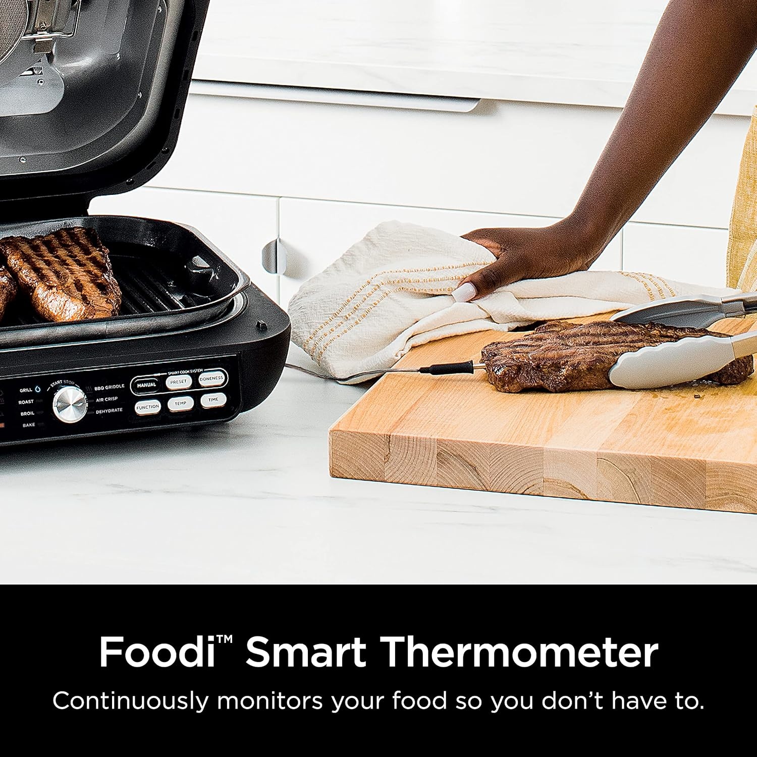 image:imageNinja IG651 Foodi Smart XL Pro 7in1 Indoor GrillGriddle Combo use Opened or Closed Air Fry Dehydrate amp More Pro Power Grate Flat Top Crisper Smart Thermometer Black