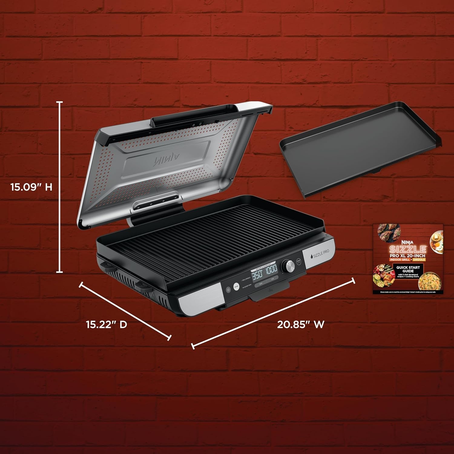 image:imageNinja Sizzle Indoor Grill amp Griddle 14 500F GreySilver GR101 Interchangeable nonstick grill amp griddle plate dishwashersafe lid 500F edgetoedge heat for perfect chargrilled marks20 Inch