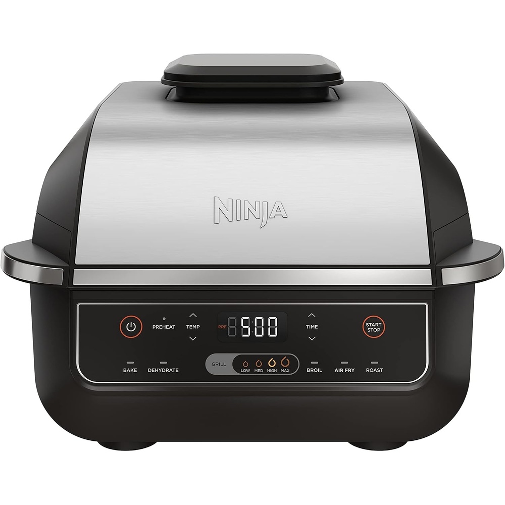 image:imageNinja Foodi 6in1 Indoor Grill amp Air Fryer 500F BlackSilver EG201 Cyclonic Grilling 500F Surround Searing for chargrilled marks virtually smokefree 6in1 Grill Air Fry Roast amp more6in1