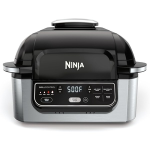 Ninja® Foodi® 6-in-1 Indoor Grill & Air Fryer, 500°F, Black/Silver, EG201 | Cyclonic Grilling, 500°F Surround Searing for char-grilled marks, virtually smoke-free. 6-in-1: Grill, Air Fry, Roast & more.(5-in-1)