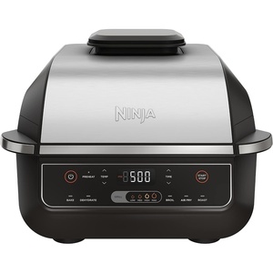 Ninja® Foodi® 6-in-1 Indoor Grill & Air Fryer, 500°F, Black/Silver, EG201 | Cyclonic Grilling, 500°F Surround Searing for char-grilled marks, virtually smoke-free. 6-in-1: Grill, Air Fry, Roast & more.(6-in-1)