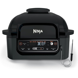 Ninja® Foodi® 6-in-1 Indoor Grill & Air Fryer, 500°F, Black/Silver, EG201 | Cyclonic Grilling, 500°F Surround Searing for char-grilled marks, virtually smoke-free. 6-in-1: Grill, Air Fry, Roast & more.(5-in-1 Premium w/ probe)