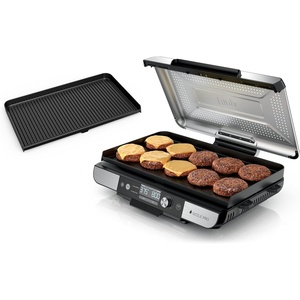 Ninja® Sizzle™ Indoor Grill & Griddle, 14”, 500°F, Grey/Silver, GR101 | Interchangeable nonstick grill & griddle plate, dishwasher-safe lid, 500°F edge-to-edge heat for perfect char-grilled marks.(20 Inch)